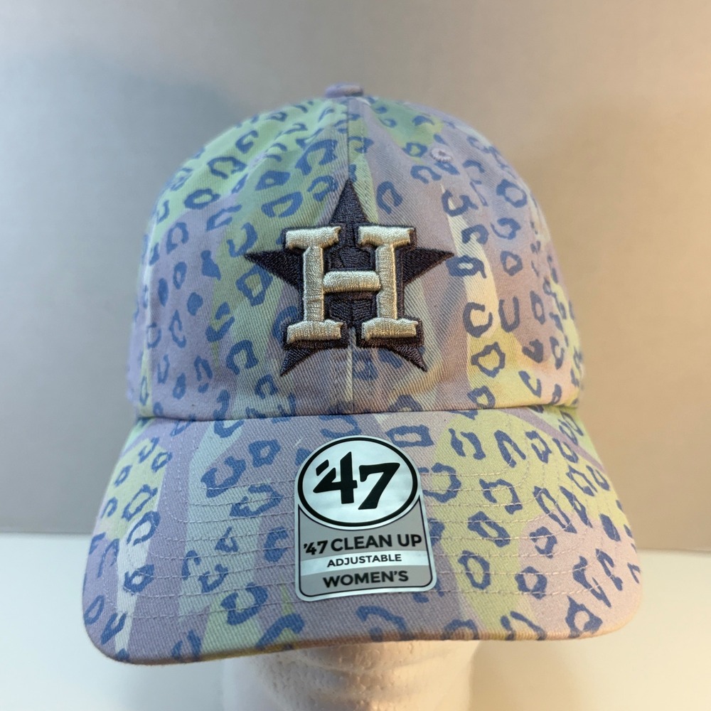 Houston Astros Hat Women OS '47 Brand Pastel Leopard Print Adjustable Cap NEW